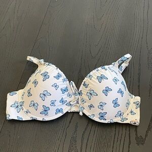 Victoria's Secret PINK White and Blue Butterfly Print Bikini Top Sz‎ L